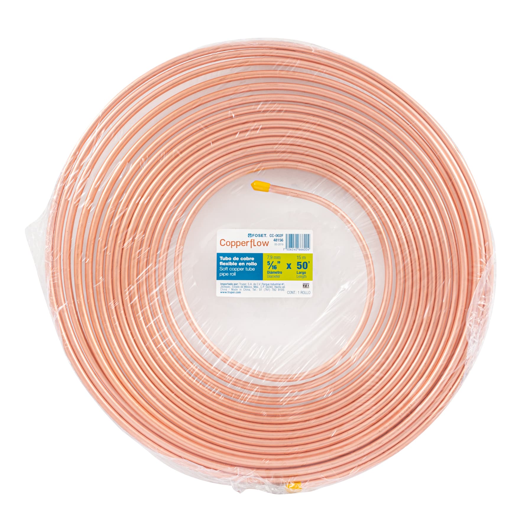 Tubo flexible de cobre 5/16" rollo de 15m 2.3kg FOSET