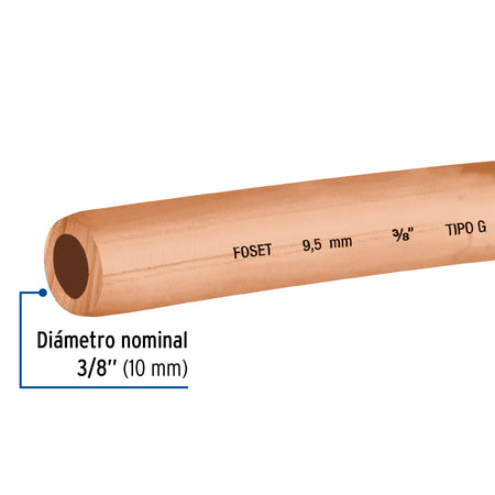 Tubo flexible de cobre 3/8" rollo de 15m 2.6kg FOSET