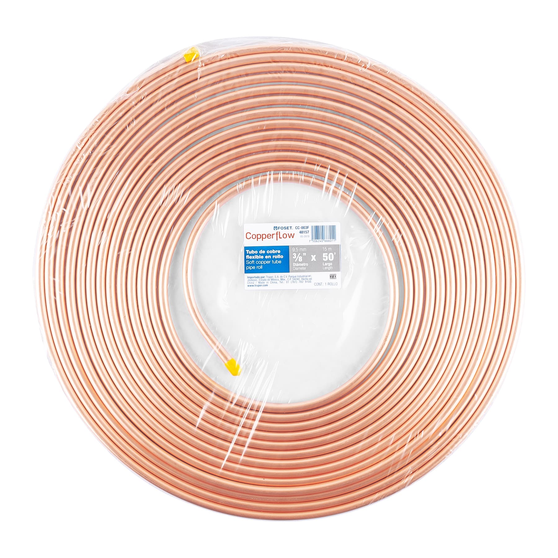Tubo flexible de cobre 3/8" rollo de 15m 2.6kg FOSET