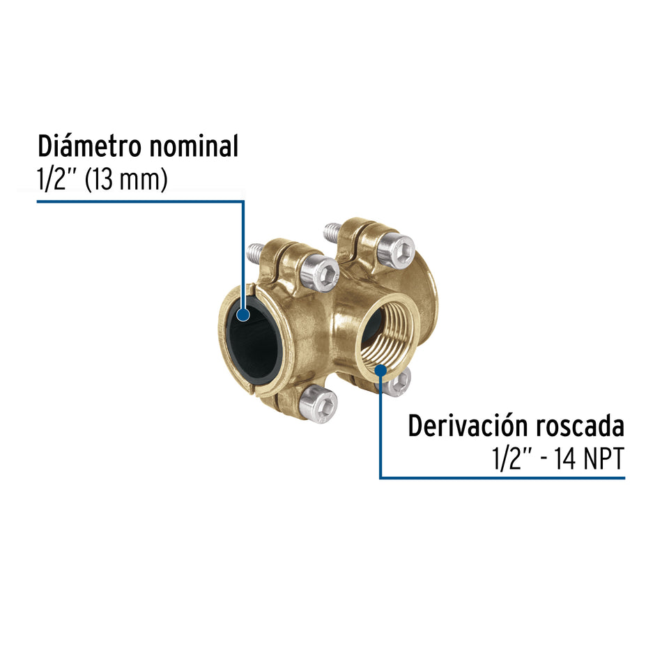 Abrazadera con derivación 1/2x1/2x1/2', FOSET