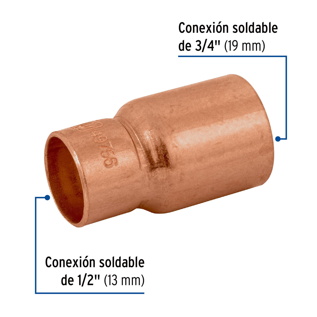 Reduccion bushing de cobre 3/4 x 1/2" FOSET