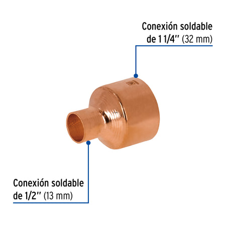 Reducción campana de cobre 1-1/4 x 1/2', FOSET 1/2'
