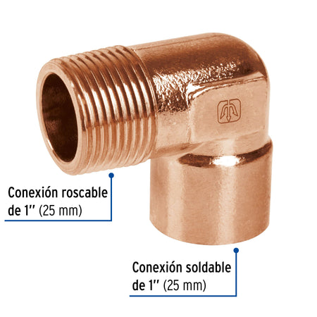Codo 90° de cobre, rosca exterior 1', FOSET