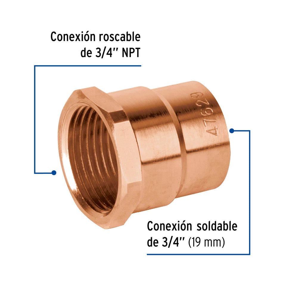 Conector de cobre de rosca interior FOSET BASIC 3/4"