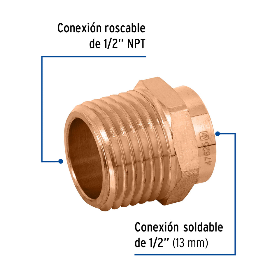 Conector de cobre de rosca exterior FOSET BASIC 1/2"