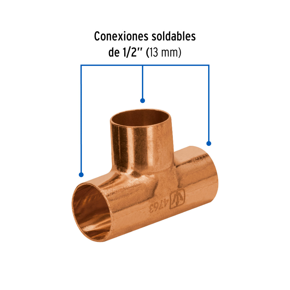 Tee sencilla de cobre FOSET BASIC 1/2"