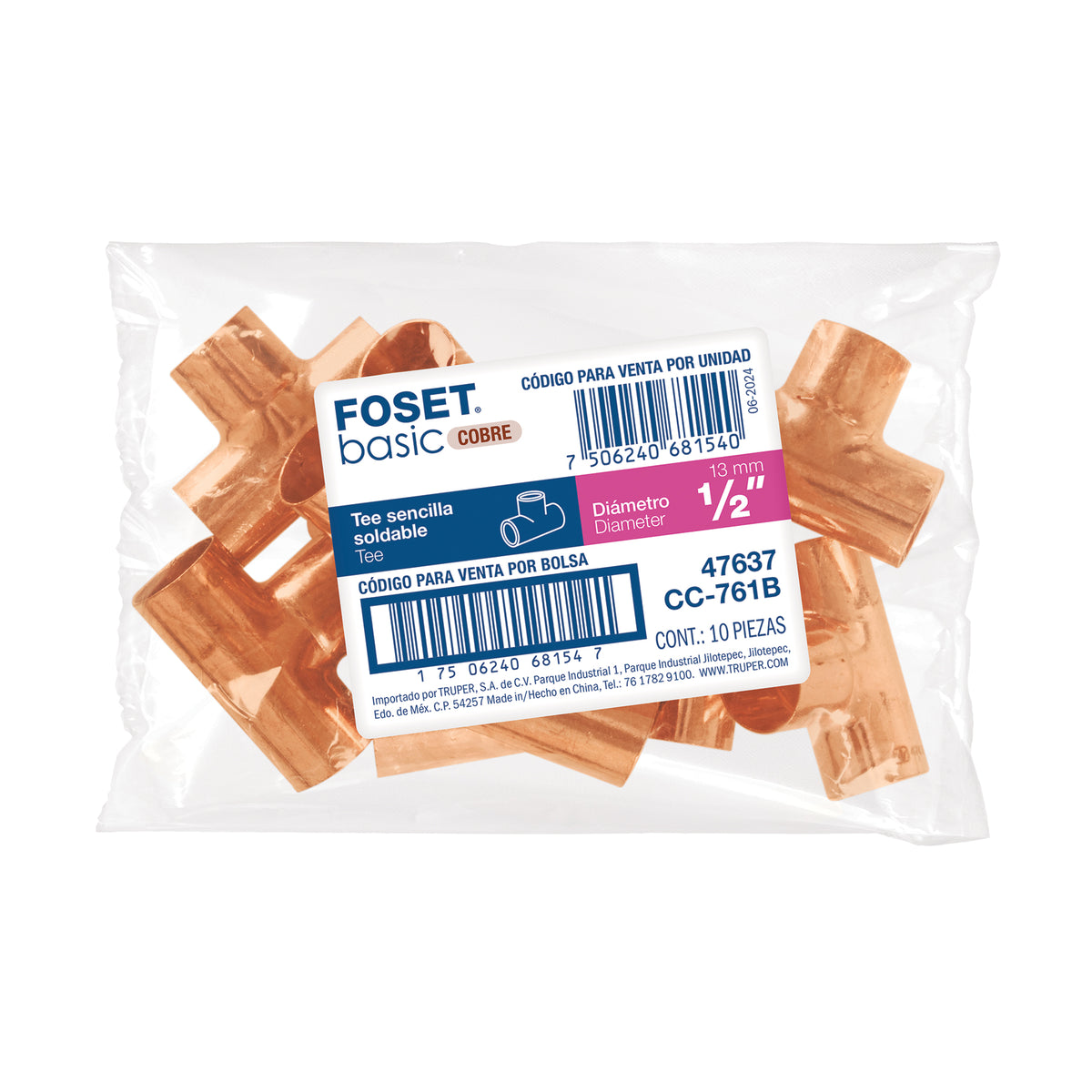 Tee sencilla de cobre FOSET BASIC 1/2"