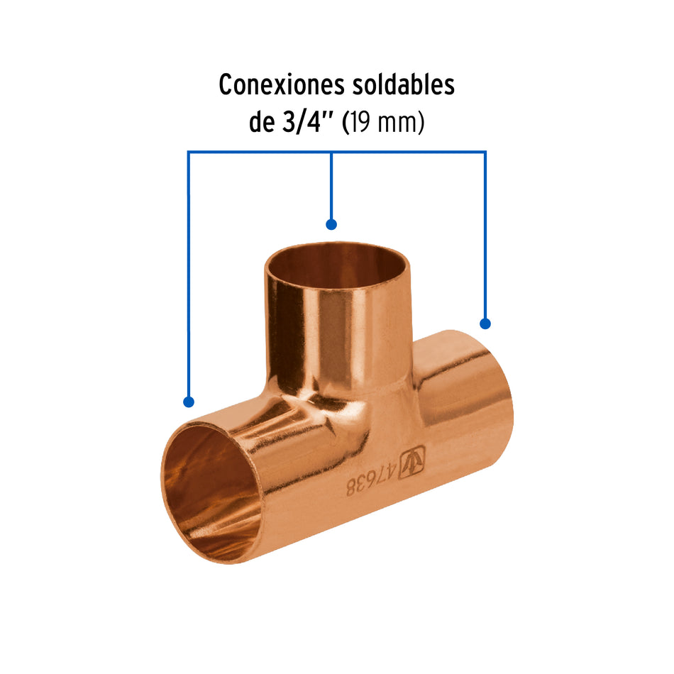 Tee sencilla de cobre 3/4" FOSET BASIC
