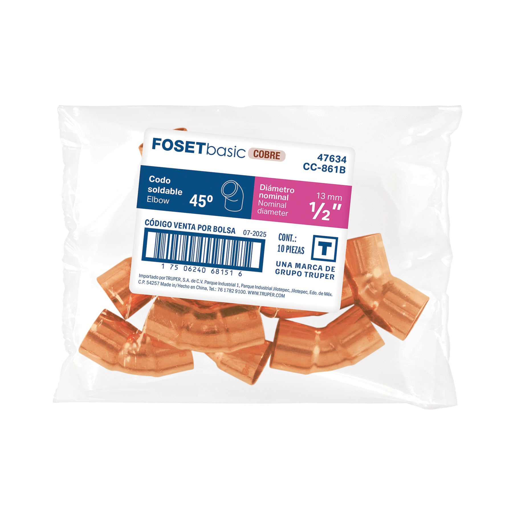 Codo 45° de cobre FOSET BASIC 1/2"