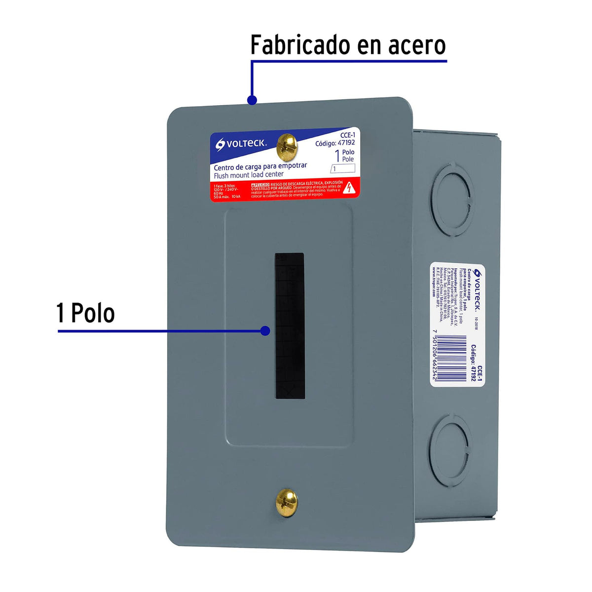 Centro de carga empotrable, 1 polo, Volteck