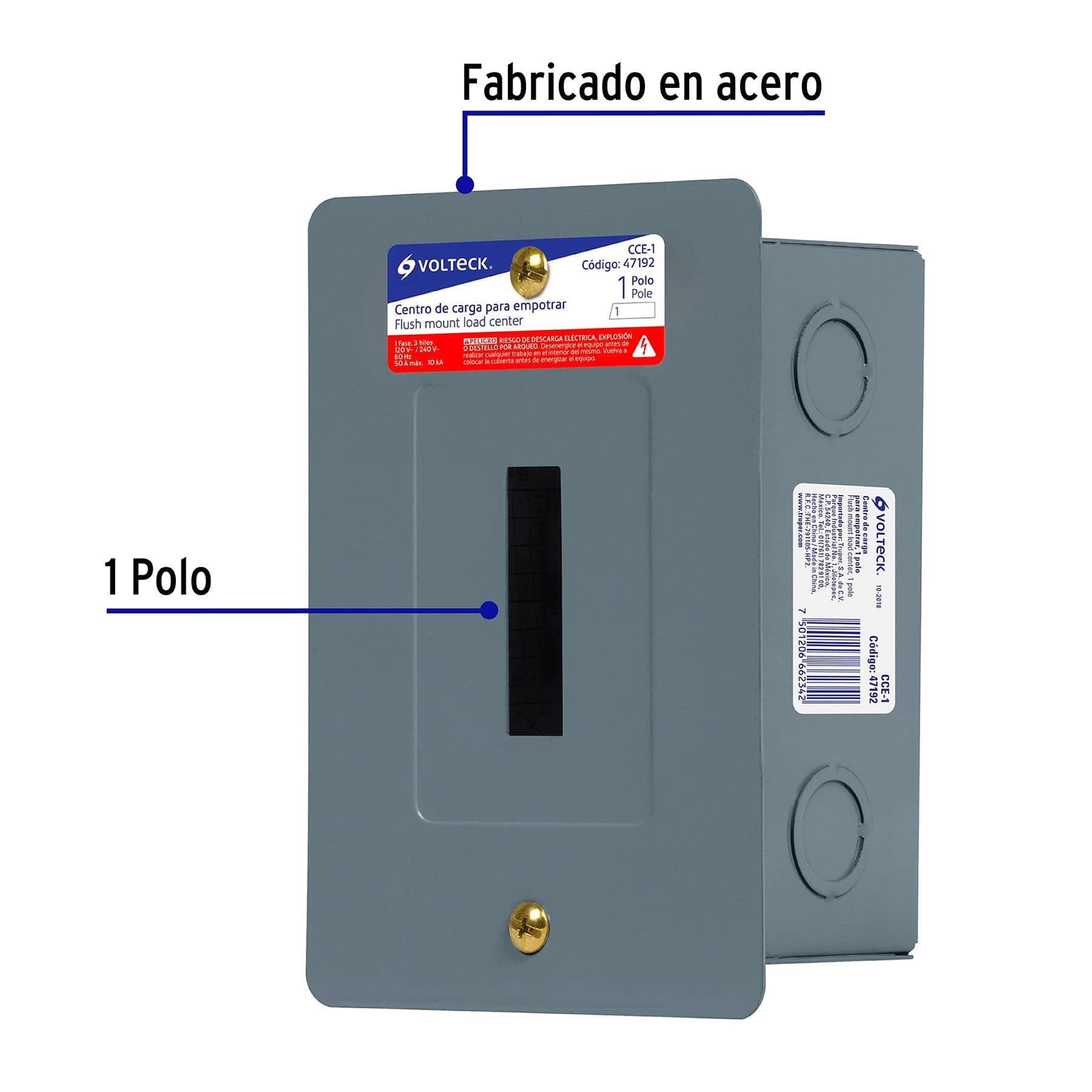 Centro de carga empotrable, 1 polo, Volteck