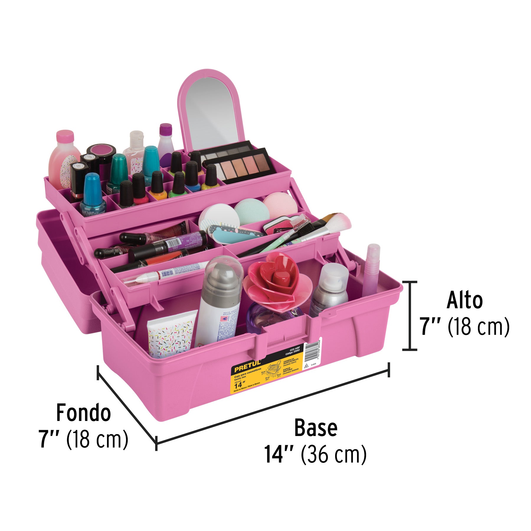 Caja cosmetiquera 14" doble bandeja rosa PRETUL