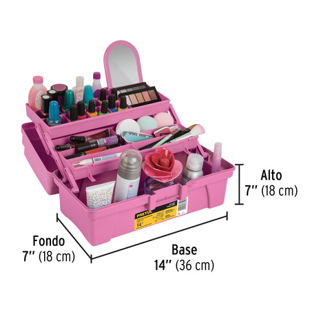 Caja cosmetiquera 14" doble bandeja rosa PRETUL