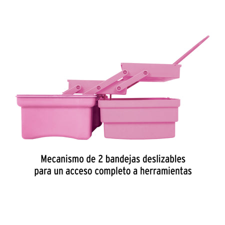 Caja cosmetiquera 14" doble bandeja rosa PRETUL