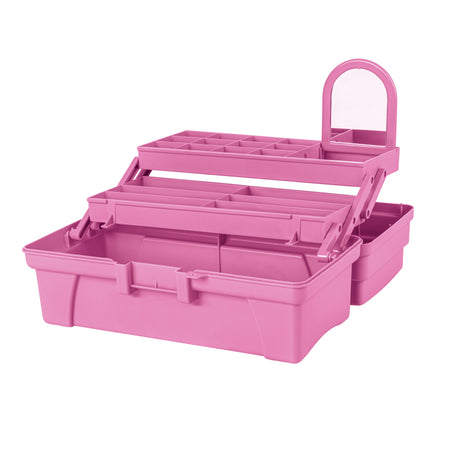 Caja cosmetiquera 14" doble bandeja rosa PRETUL
