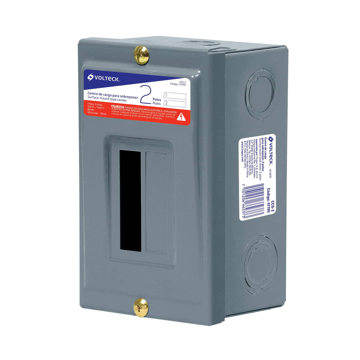 Centro de carga de sobreponer 2 polos Volteck