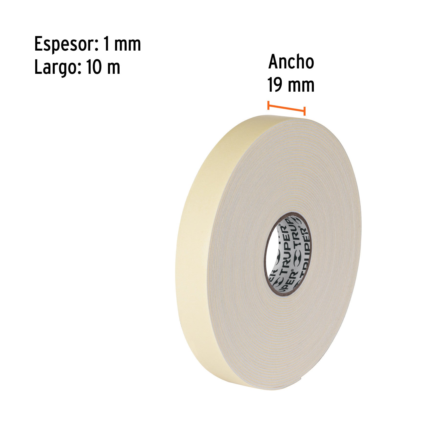 Cinta doble cara de 19 mm x 10 m, Truper 19 mm, 10 m