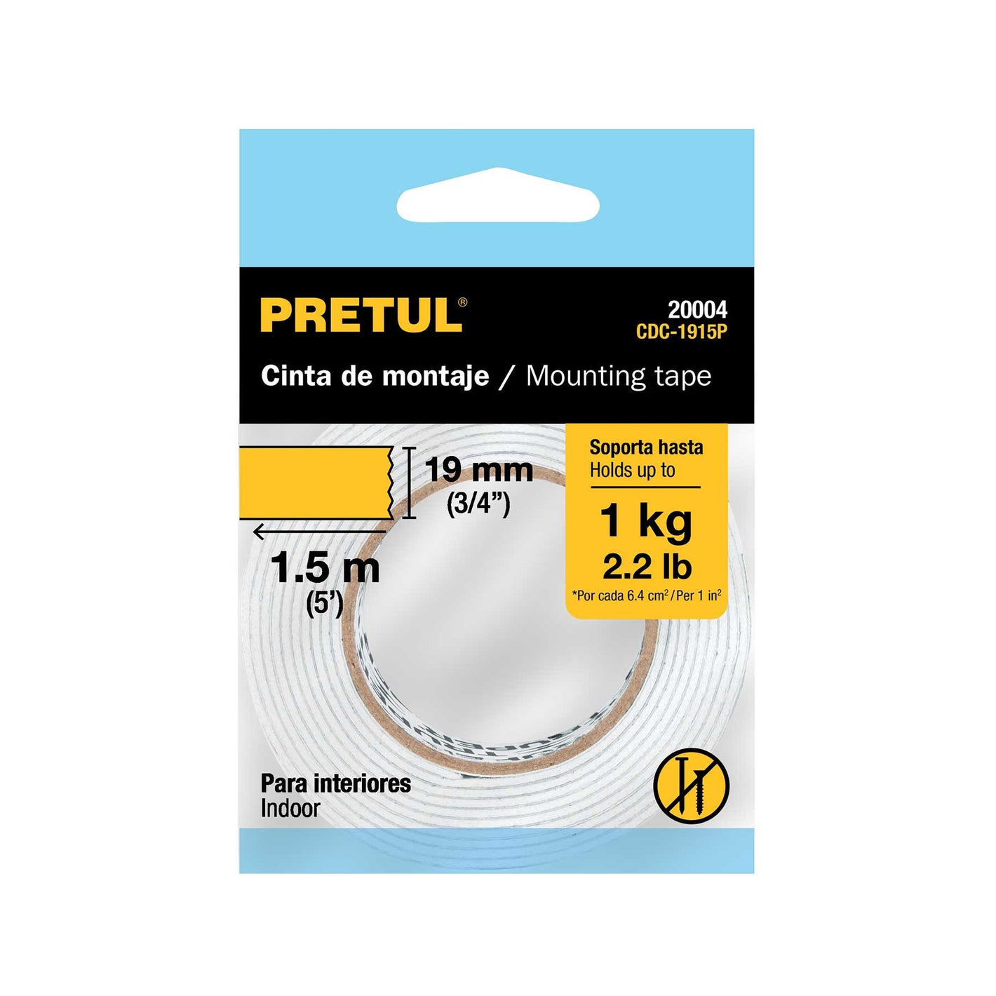 Cinta doble cara de 19 mm x 1.5 m Pretul 19 mm, 1.5 m