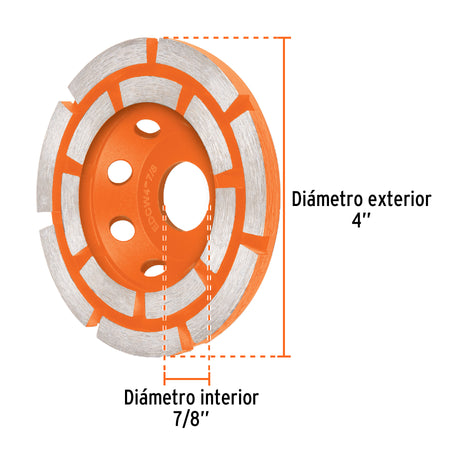 Copa de diamante doble hilera 4' x 7/8', TRUPER