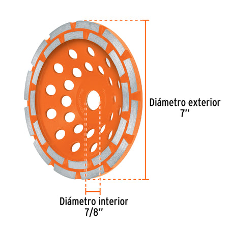 Copa de diamante doble hilera 7' x 7/8', TRUPER