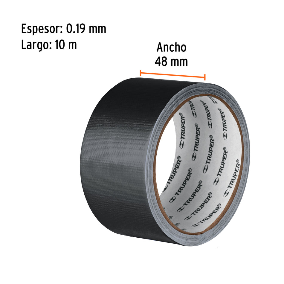 Cinta negra para ducto 10m x 48mm, espesor 0.19mm, Truper