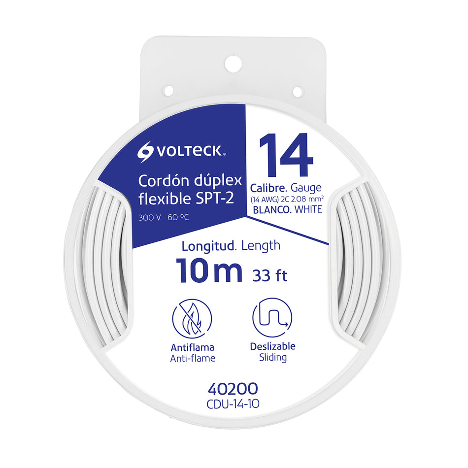 Carrete con 10 m cordón dúplex flexible SPT 14 AWG, Volteck