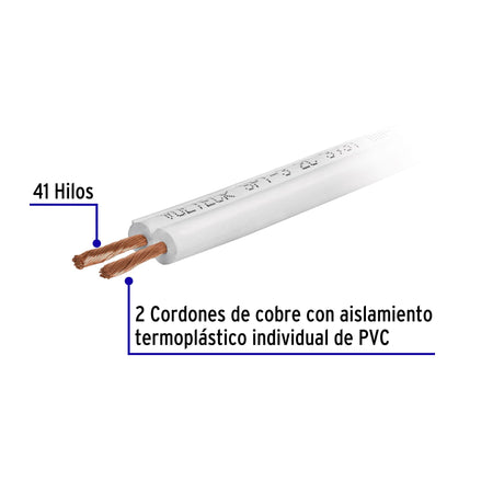 Carrete con 10 m cordón dúplex flexible SPT 14 AWG, Volteck