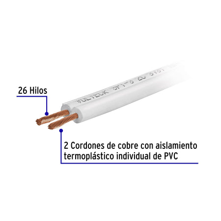 Carrete con 12 m cordón dúplex flexible SPT 16 AWG, Volteck