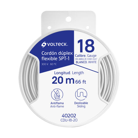 Carrete con 20 m cordon duplex flexible SPT 18 AWG Volteck