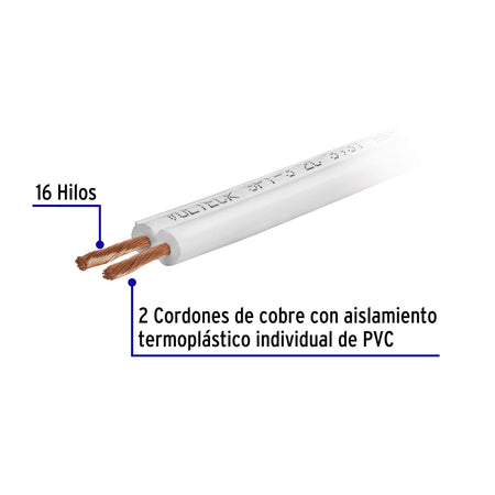 Carrete con 20 m cordon duplex flexible SPT 18 AWG Volteck