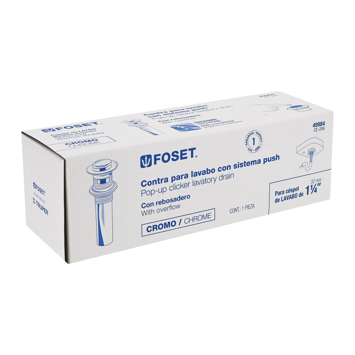 Contra para lavabo con rebosadero sistema push Contra para lavabo con rebosadero sistema push