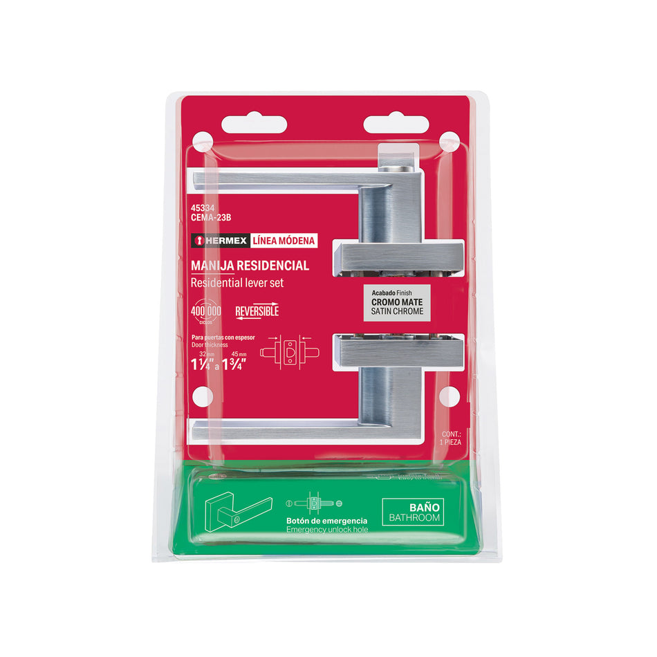 Cerradura manija 'Módena' p/baño, cromo mate, HERMEX