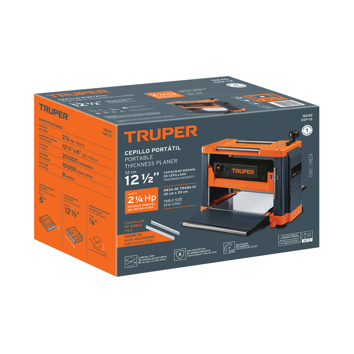 Cepillo portatil 12-1/2" 2-1/4 HP (1600 W) Truper