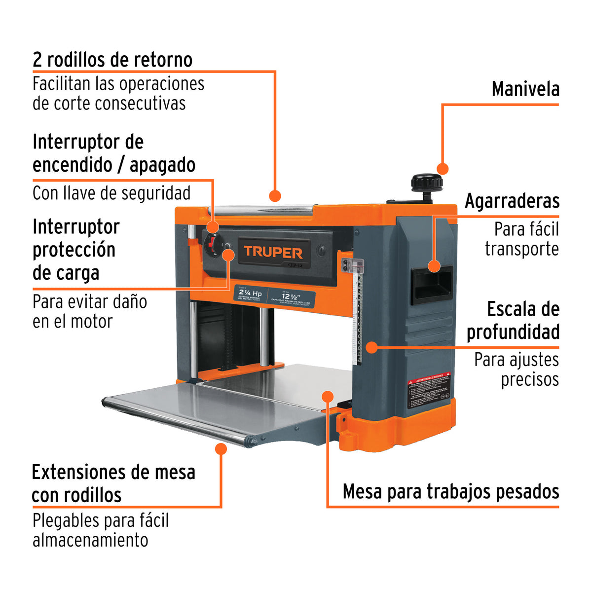 Cepillo portatil 12-1/2" 2-1/4 HP (1600 W) Truper