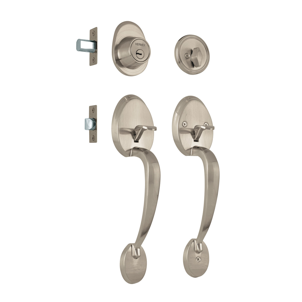 Doble jaladera Lugo llave-mariposa Niquel Satin HERMEX