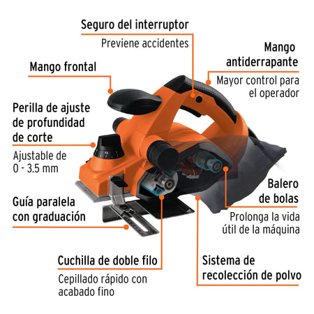 Cepillo electrico 3-1/4" 850W TRUPER PRO