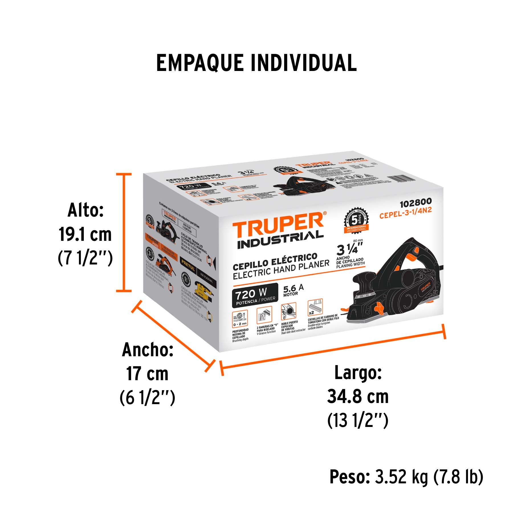 Cepillo electrico TRUPER INDUSTRIAL 720W