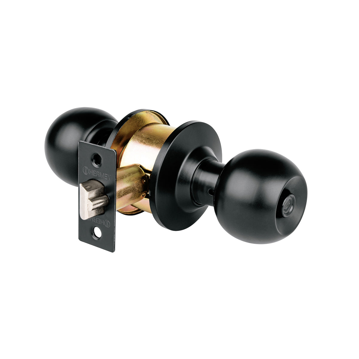 Cerradura pomo negro esfera recamara HERMEX