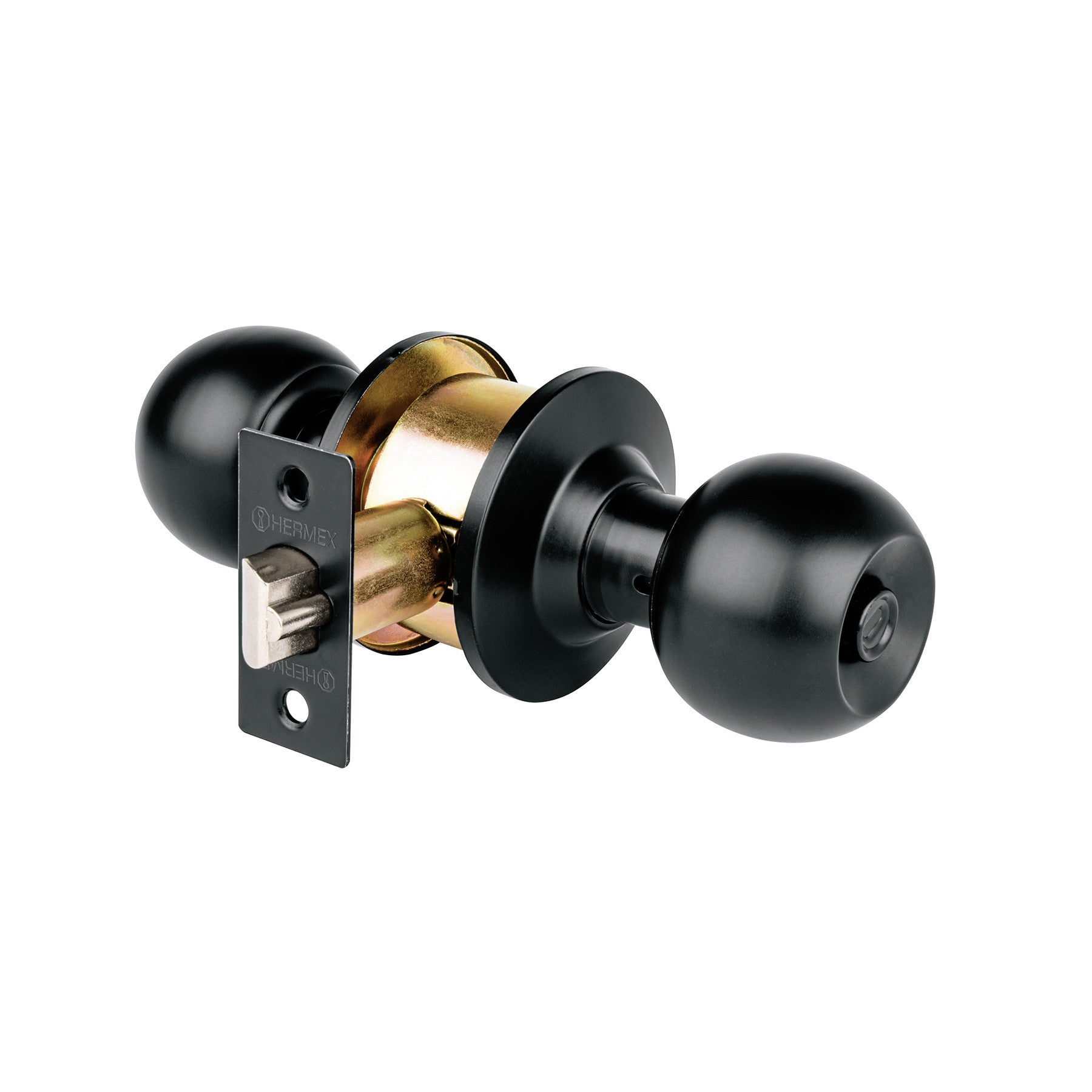 Cerradura pomo negro esfera recamara HERMEX