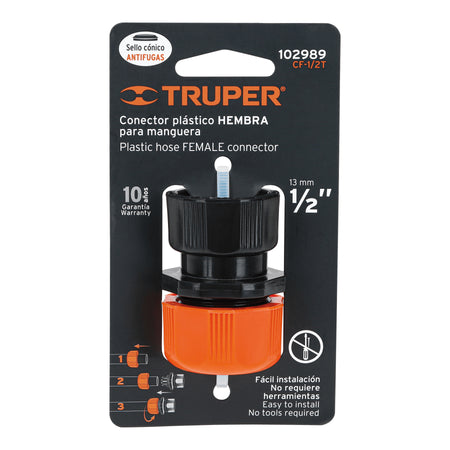 Conector 1/2" hembra de ABS con tuerca de ajuste manual