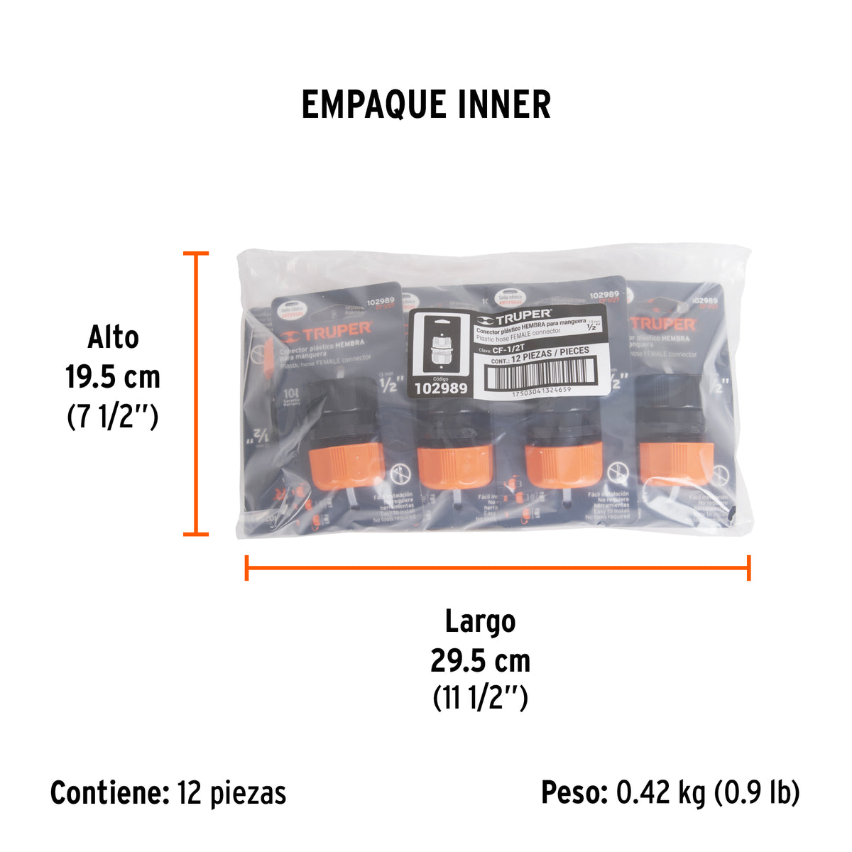 Conector 1/2" hembra de ABS con tuerca de ajuste manual