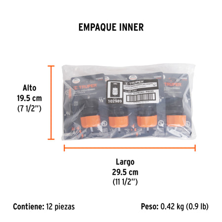 Conector 1/2" hembra de ABS con tuerca de ajuste manual