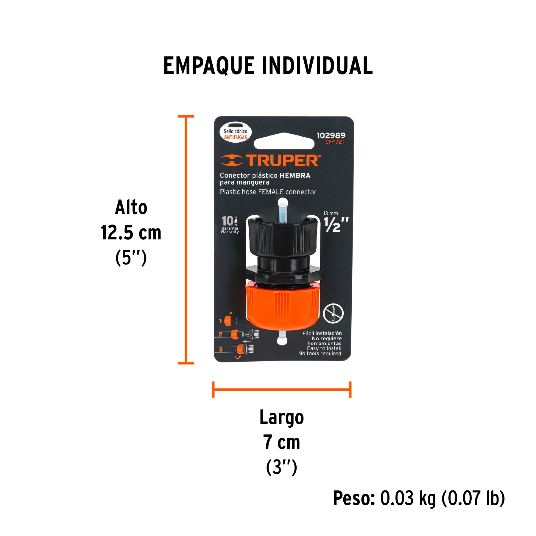 Conector 1/2" hembra de ABS con tuerca de ajuste manual