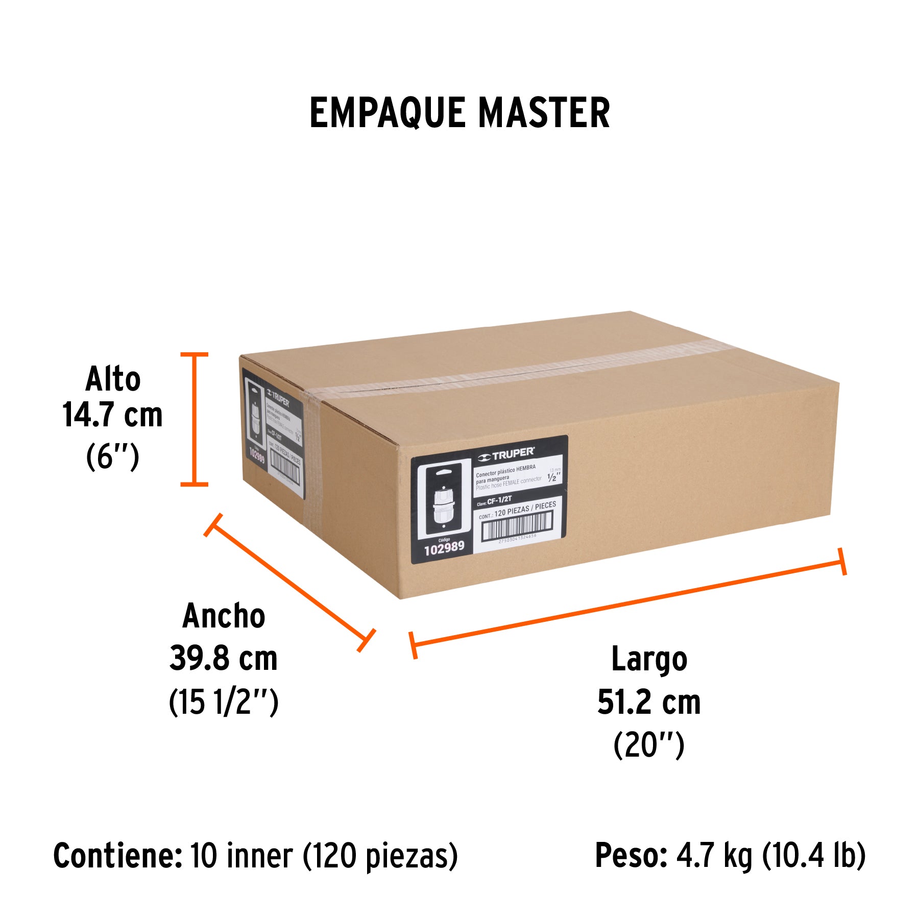Conector 1/2" hembra de ABS con tuerca de ajuste manual