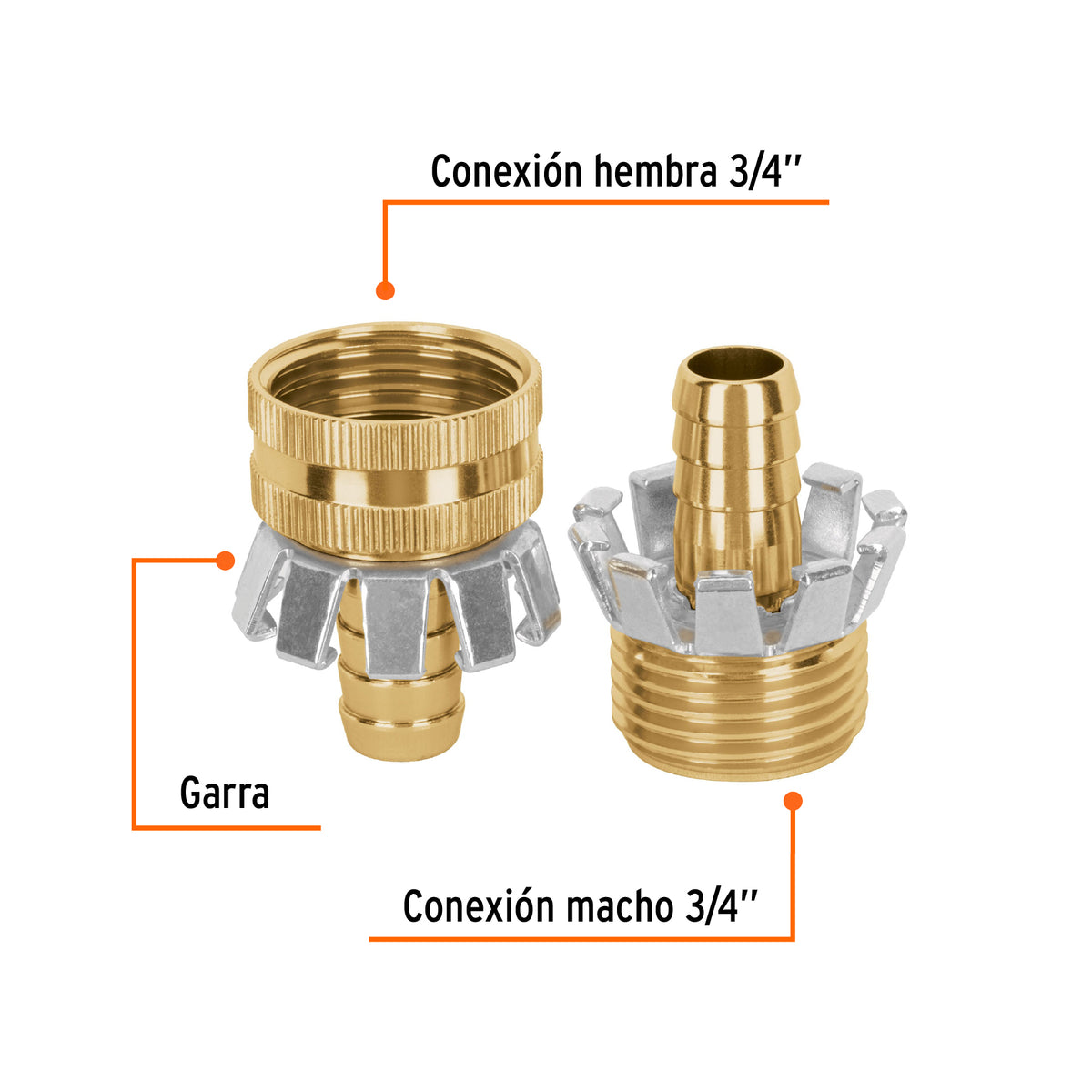 Juego de conectores 1/2' macho/hembra tipo garra de aluminio