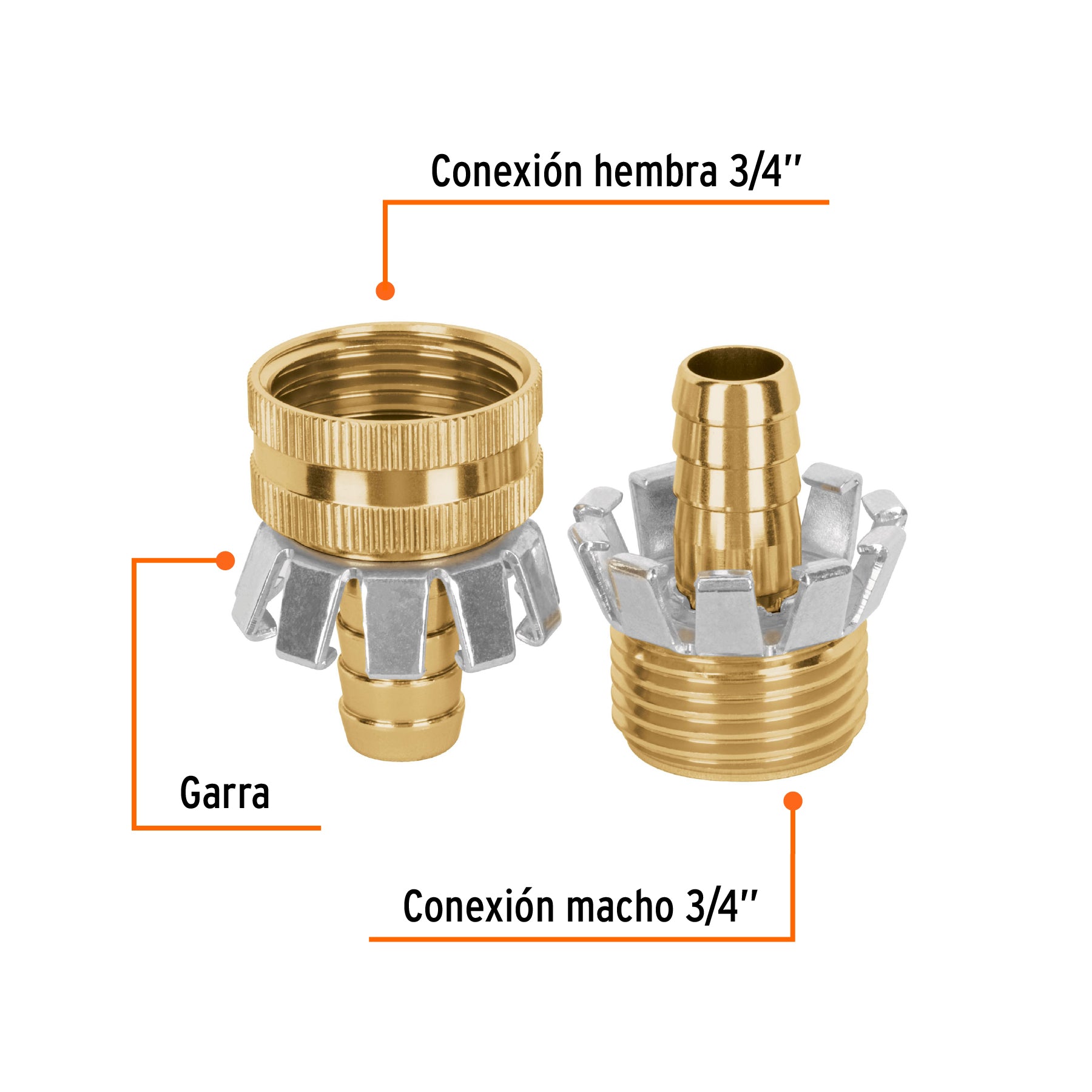 Juego de conectores 1/2' macho/hembra tipo garra de aluminio