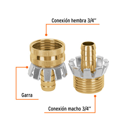 Juego de conectores 1/2' macho/hembra tipo garra de aluminio