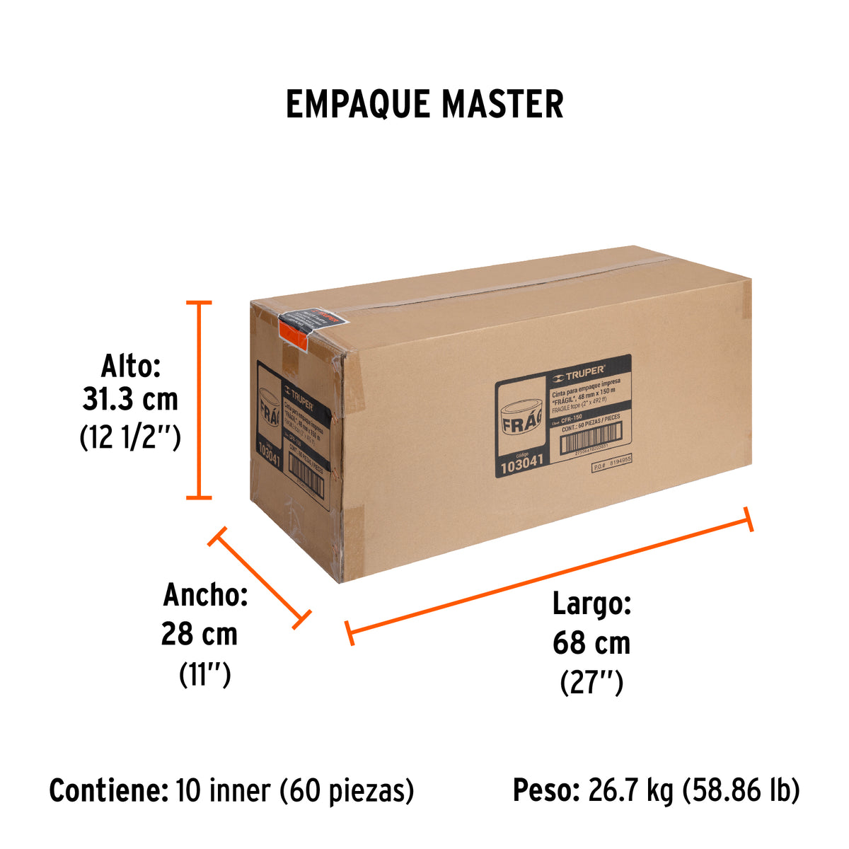 Cinta de empaque 48 mm x 150 m "Fragil" Truper
