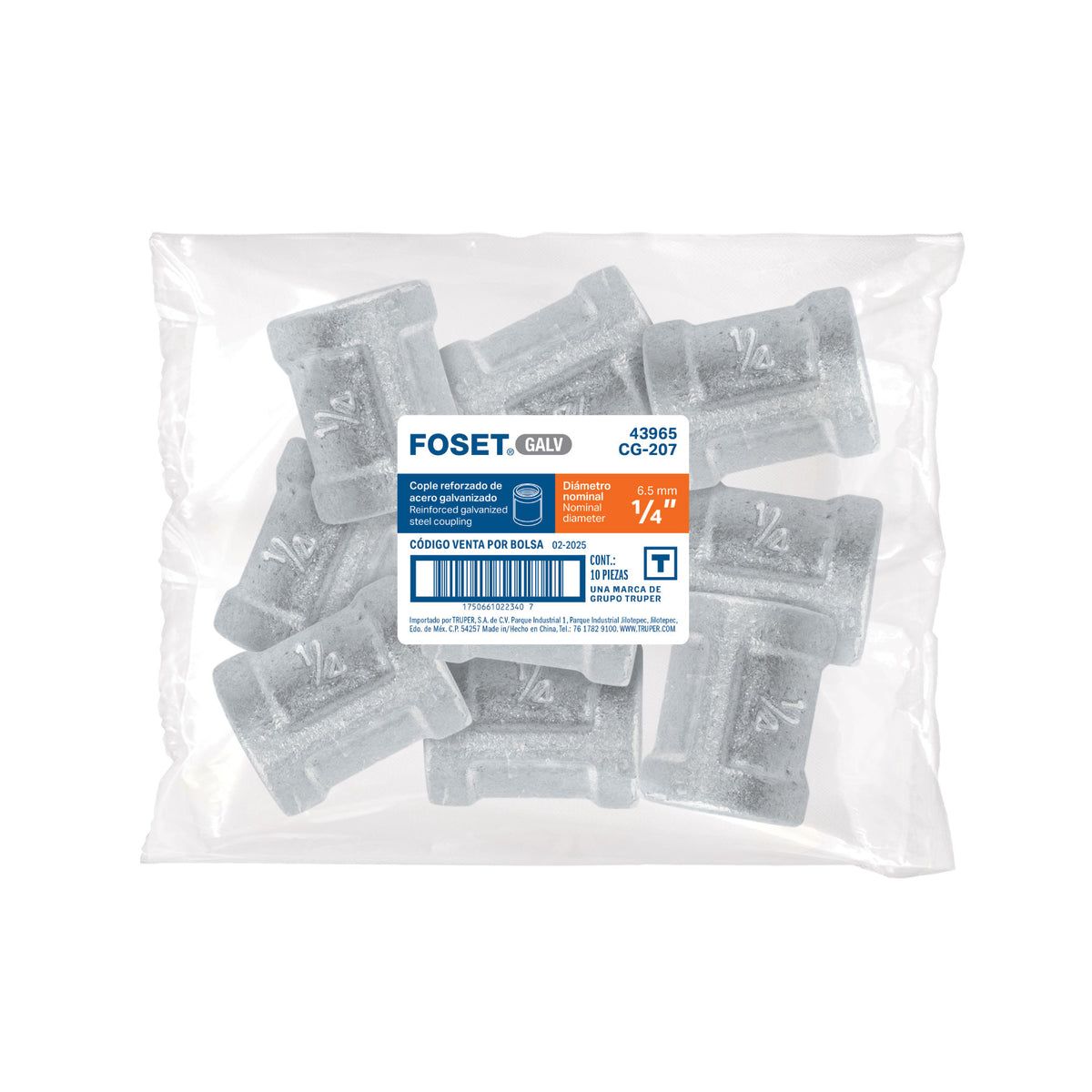 Cople reforzado de acero galvanizado de 1/4" FOSET