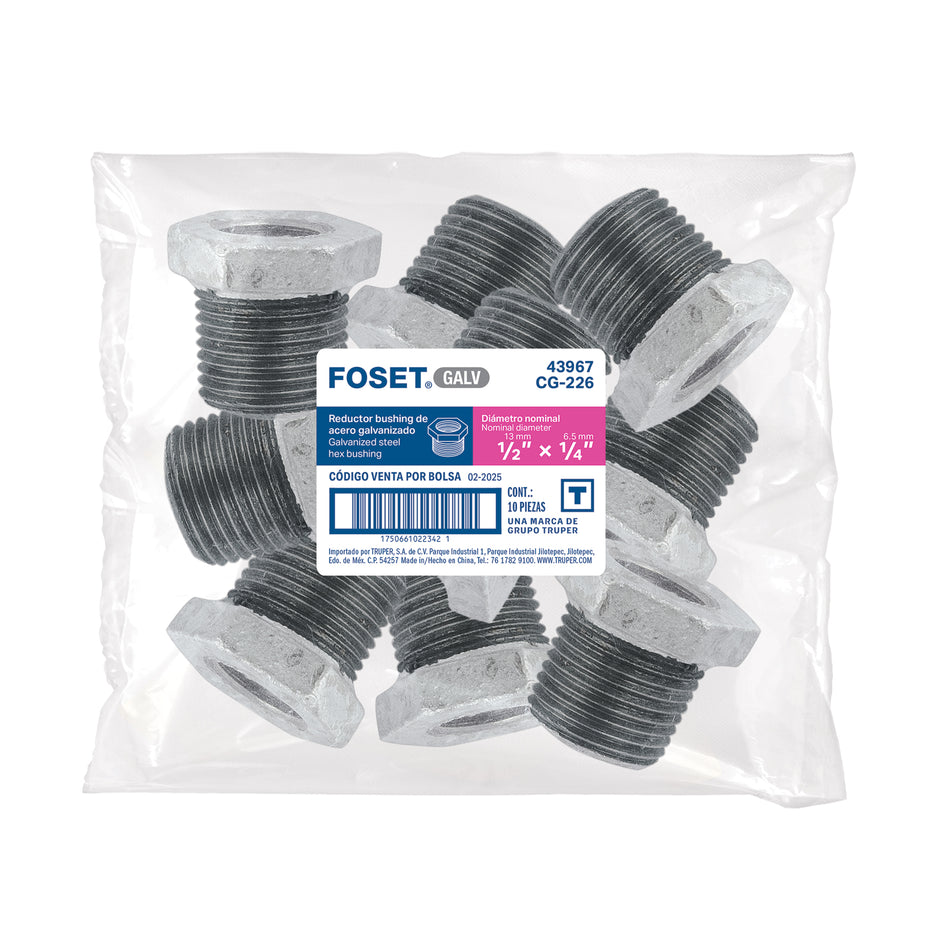 Reduccion bushing acero galvanizado 3/8x1/4" FOSET